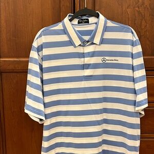 Mercedes-Benz Blue and White Striped Men's Polo Shirt